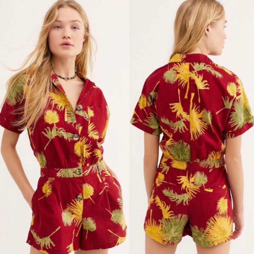 Free People Malibu Romper Maroon Tropical Sz S NWT